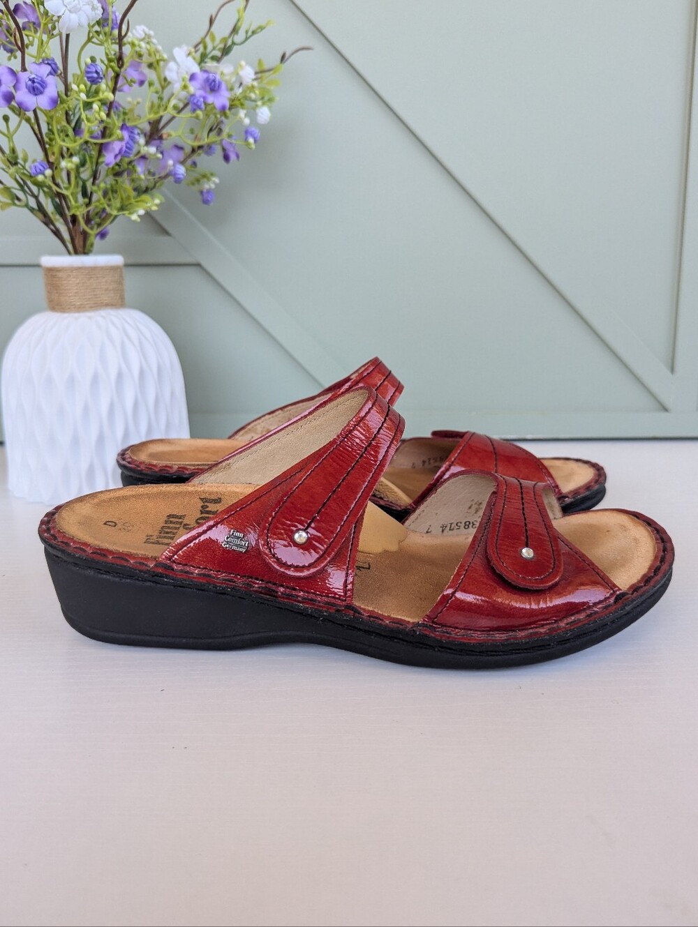 Finn Comfort Catalina Red Patent Slip-On Sandals